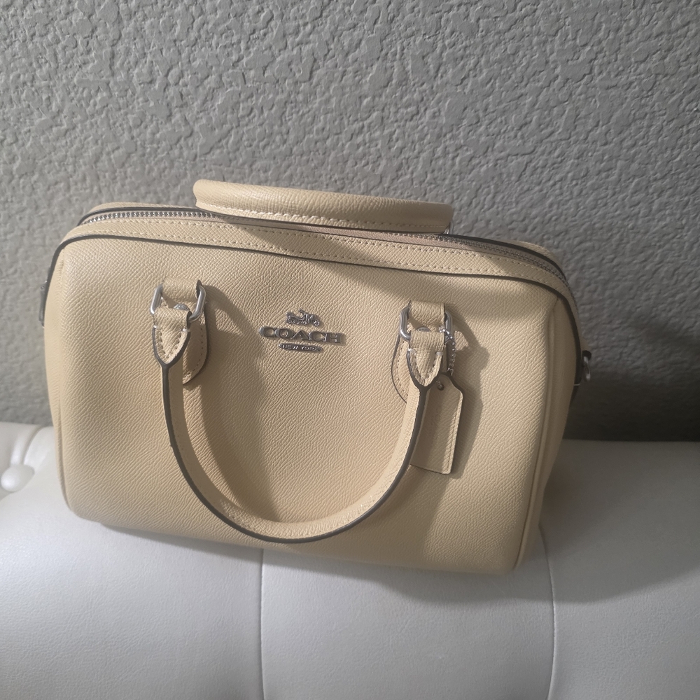Coach Pastel Yellow Cream Medium Rowan Leather Handbag